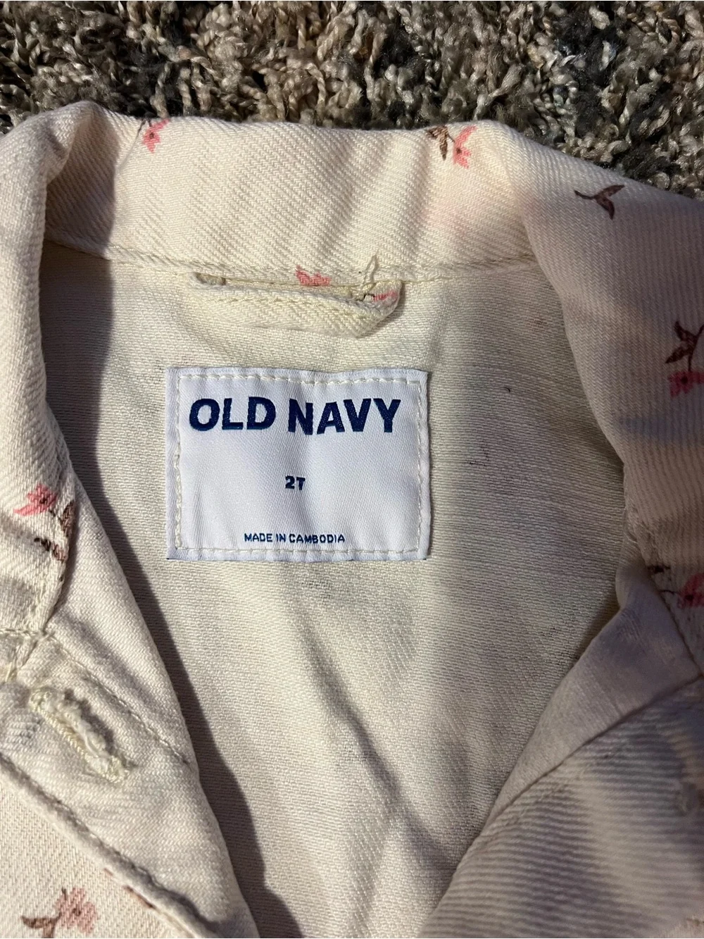 Old Navy Cream Button-Down Shirt Jacket with Pink Floral Print